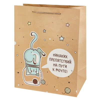 Пакет крафт Мечта Кот в банке 26x32x13см