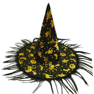 Шляпа ведьмы черн/золот с бахромой 36смG