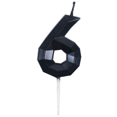 Свеча -цифра "6" Диамант черная 4,5см/V