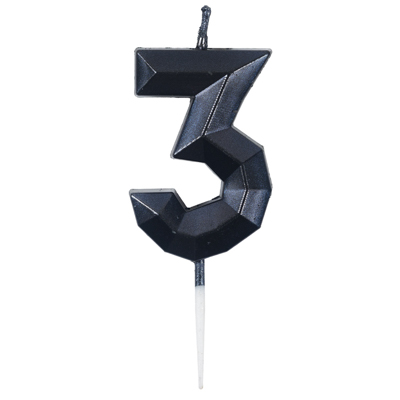 Свеча -цифра "3" Диамант черная 4,5см/V