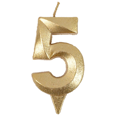 Свеча -цифра "5" Грань золото блеск 7см