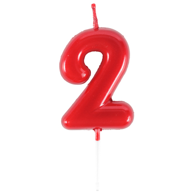 Свеча -цифра "2" Красная 4,5см/V