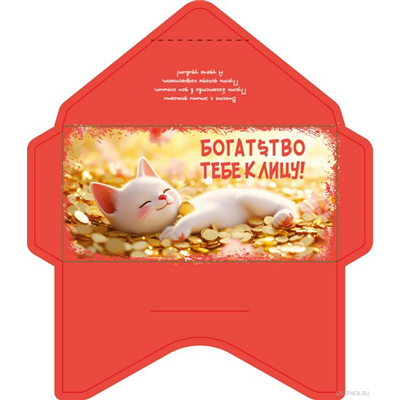 Конверт д/денег Котик в монетах