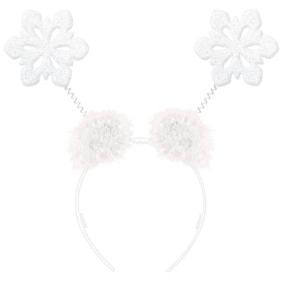 Ободок-антенки Снежинки белые блеск/A