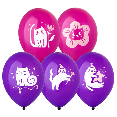 Шар с рисунком 14" С ДР Котики милые 2цв