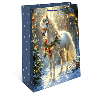 Пакет НГ Лошадь белая 18х22х10см