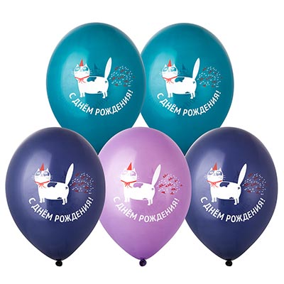 Шар с рис 14" Кот пукающий конфетти 2цв