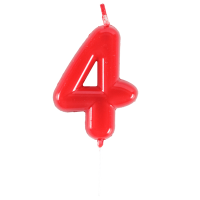 Свеча -цифра "4" Красная 4,5см/V