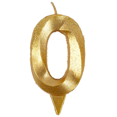 Свеча -цифра "0" Грань золото блеск 7см