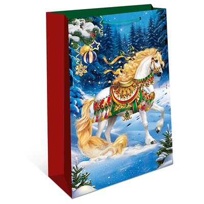 Пакет НГ Лошадь золотогрив 18х22х10см