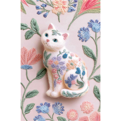 Открытка Кошка вышивка