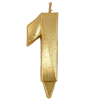 Свеча -цифра "1" Грань золото блеск 7см