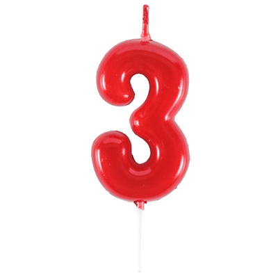Свеча -цифра "3" Красная 4,5см/V