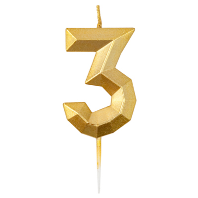 Свеча -цифра "3" Диамант Золото 4,5см/V