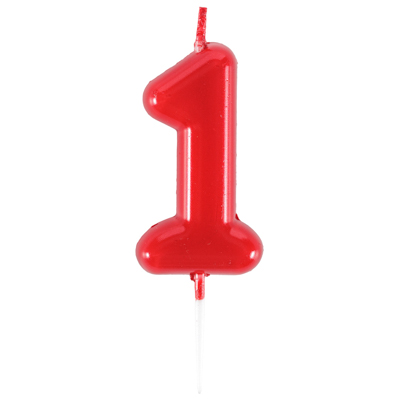 Свеча -цифра "1" Красная 4,5см/V
