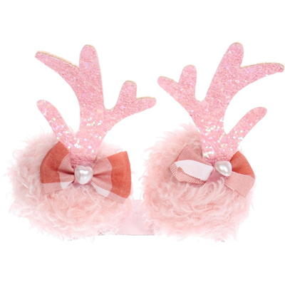 Заколка зажим ушки оленя розов глиттер/В