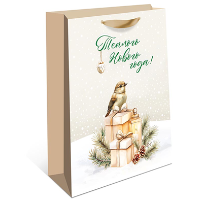 Пакет НГ Воробей подарки 33х42х15см