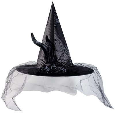 Шляпа ведьмы перо/вуаль черная 42см/G