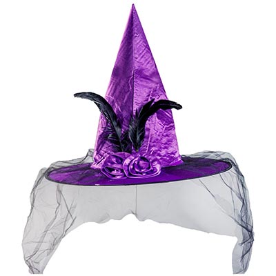 Шляпа ведьмы перо/вуаль фиолетов 42см/G
