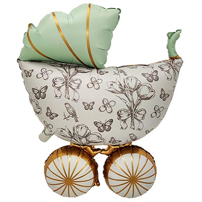 К ФИГУРА Коляска Винтаж мятная сатин