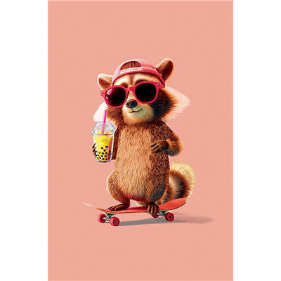 Открытка Енот на скейте