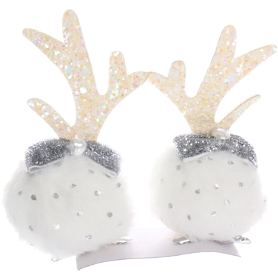 Заколка зажим ушки оленя белый глиттер/В