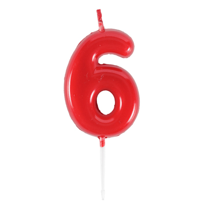 Свеча -цифра "6" Красная 4,5см/V
