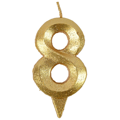 Свеча -цифра "8" Грань золото блеск 7см
