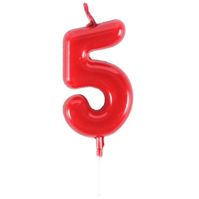 Свеча -цифра "5" Красная 4,5см/V