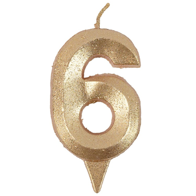 Свеча -цифра "6" Грань золото блеск 7см