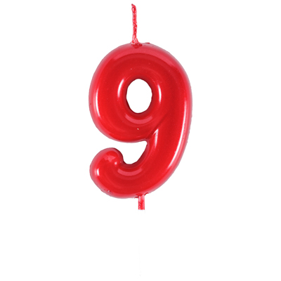 Свеча -цифра "9" Красная 4,5см/V