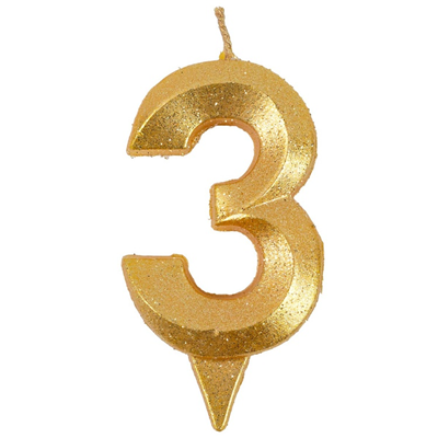 Свеча -цифра "3" Грань золото блеск 7см