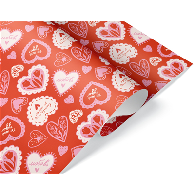 Бумага упак Сердца красные 0,7*1м 10шт/Д