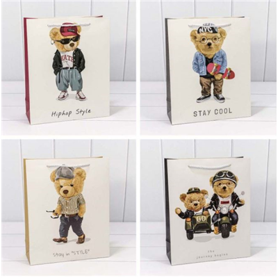 Пакет подар Стильные мишки микс 26х32х13