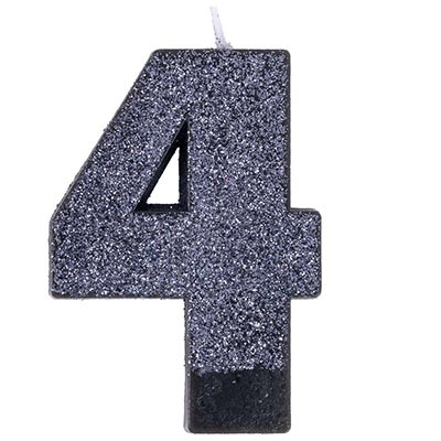 Свеча -цифра "4" Черная глиттер 8см/A