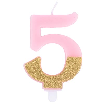 Свеча -цифра "5" Розовая блеск 7,5см/G