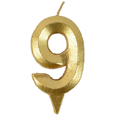 Свеча -цифра "9" Грань золото блеск 7см