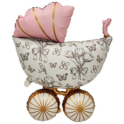 К ФИГУРА Коляска Винтаж розовая сатин