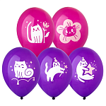 Шар с рисунком 14" С ДР Котики милые 2цв